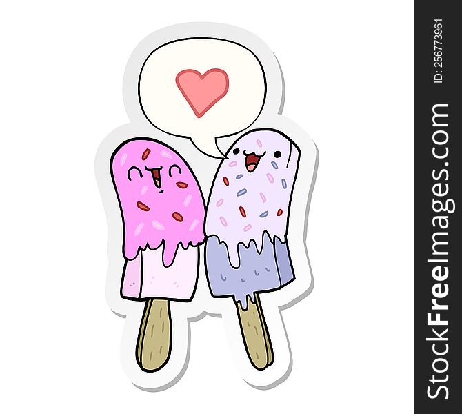 Cartoon Ice Lolly In Love And Speech Bubble Sticker