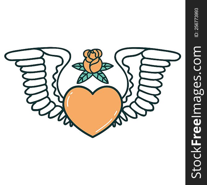 iconic tattoo style image of a heart with wings. iconic tattoo style image of a heart with wings
