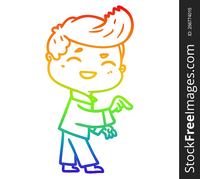 Rainbow Gradient Line Drawing Cartoon Man Laughing And Pointing