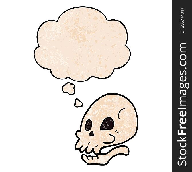 Cartoon Skull And Thought Bubble In Grunge Texture Pattern Style