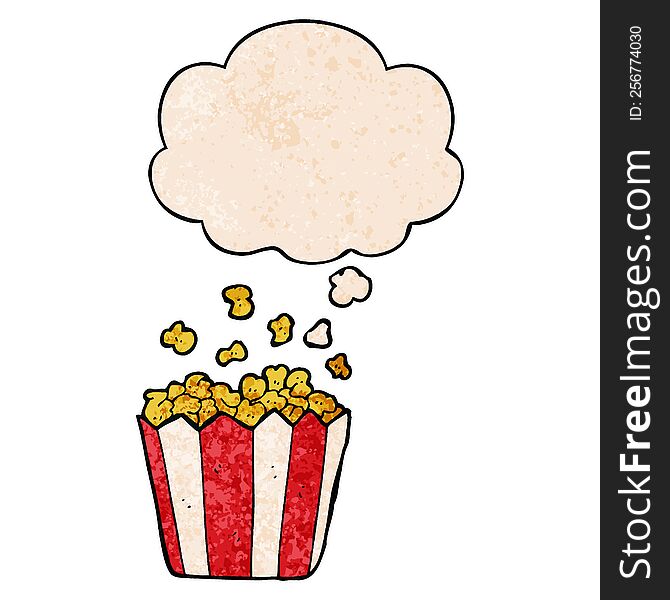 cartoon popcorn and thought bubble in grunge texture pattern style