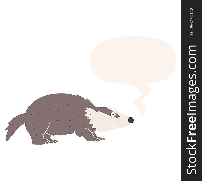 cartoon badger with speech bubble in retro style