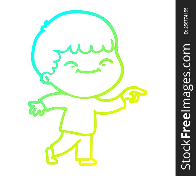 cold gradient line drawing of a cartoon smiling boy