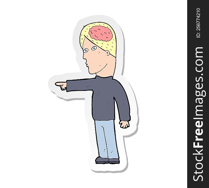sticker of a cartoon clever man pointing