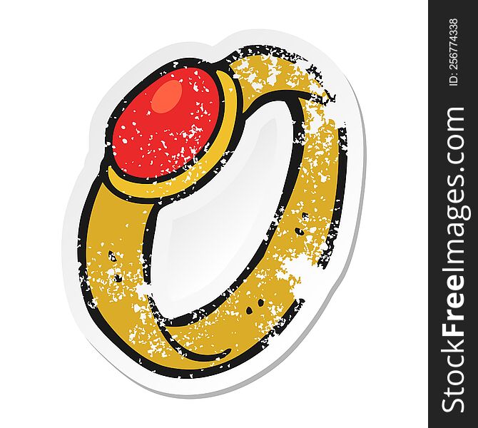 retro distressed sticker of a cartoon ruby ring