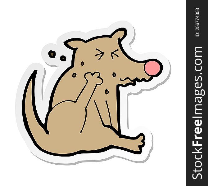 Sticker Of A Cartoon Dog Scratching