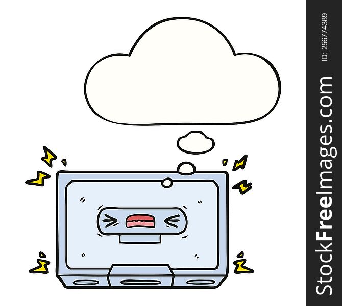 cartoon angry old cassette tape with thought bubble