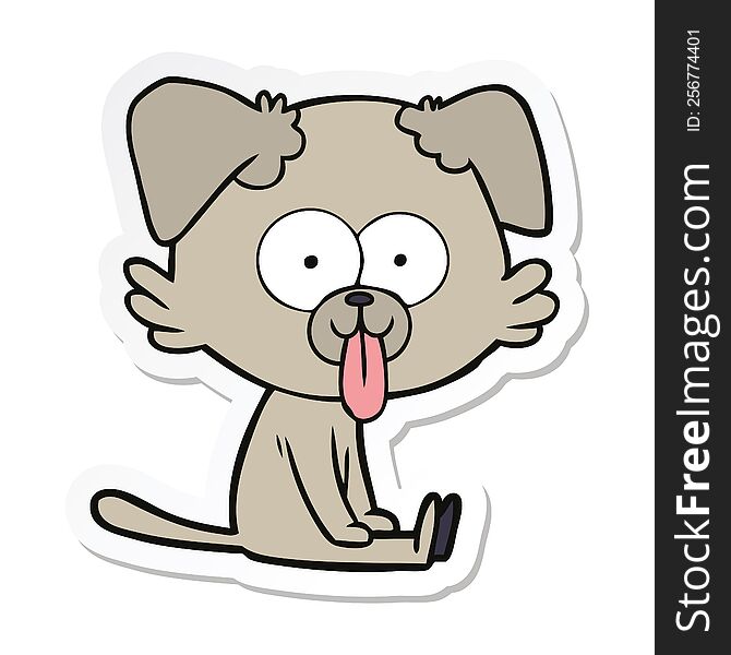 sticker of a cartoon sitting dog with tongue sticking out