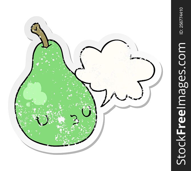 Cartoon Pear And Speech Bubble Distressed Sticker