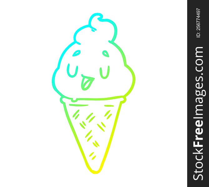 cold gradient line drawing of a cute ice cream