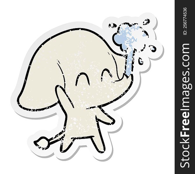Distressed Sticker Of A Cute Cartoon Elephant Spouting Water