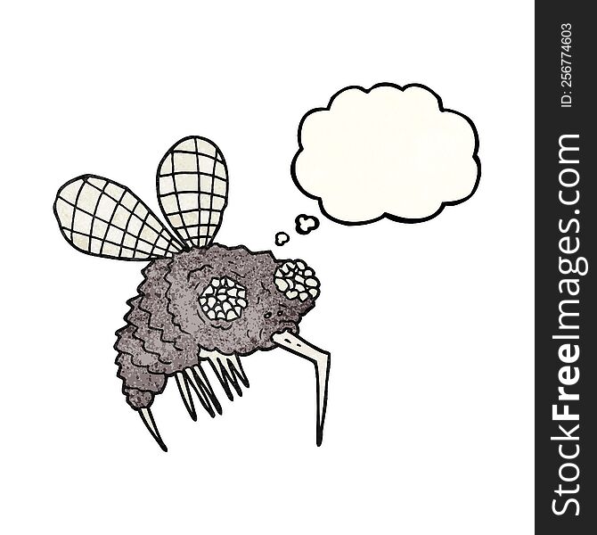 freehand drawn thought bubble textured cartoon fly