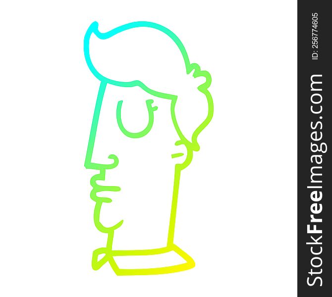 Cold Gradient Line Drawing Cartoon Human Head