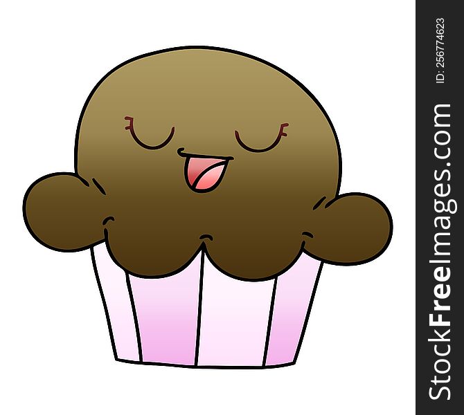 gradient shaded quirky cartoon happy muffin. gradient shaded quirky cartoon happy muffin