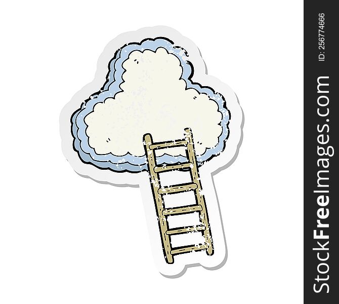 Retro Distressed Sticker Of A Cartoon Ladder To Heaven