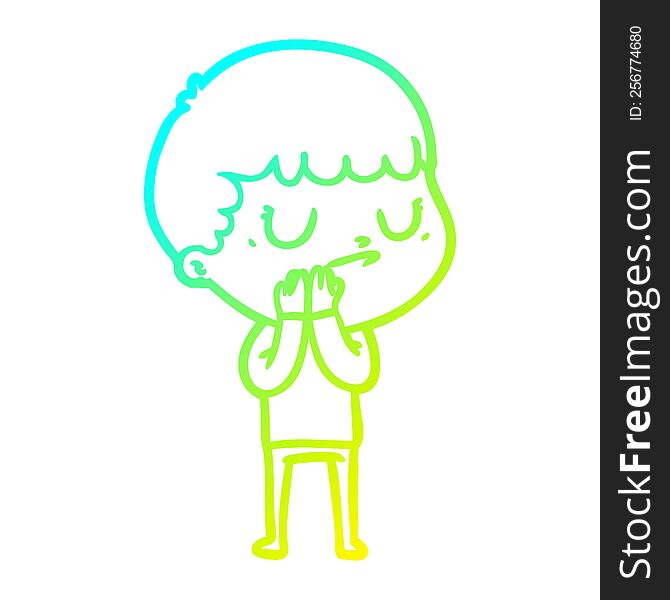 Cold Gradient Line Drawing Cartoon Grumpy Boy