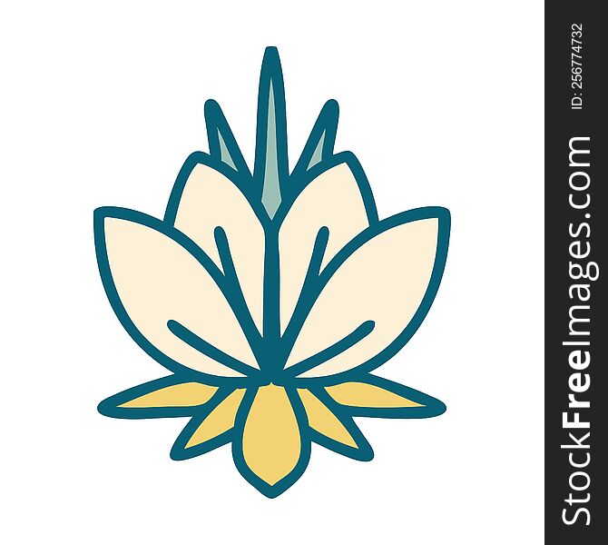 iconic tattoo style image of a water lily. iconic tattoo style image of a water lily