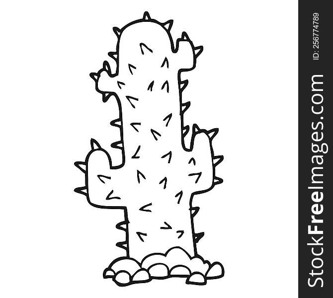 freehand drawn black and white cartoon cactus