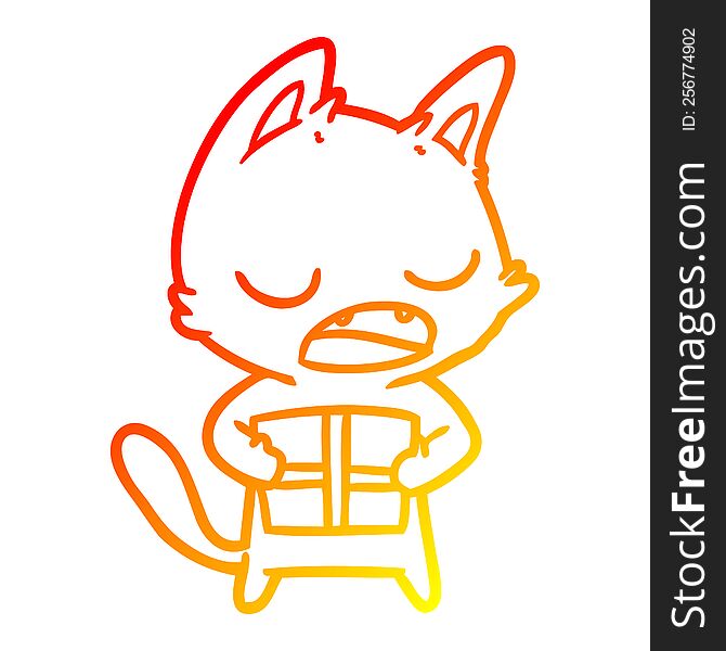 Warm Gradient Line Drawing Talking Cat Cartoon