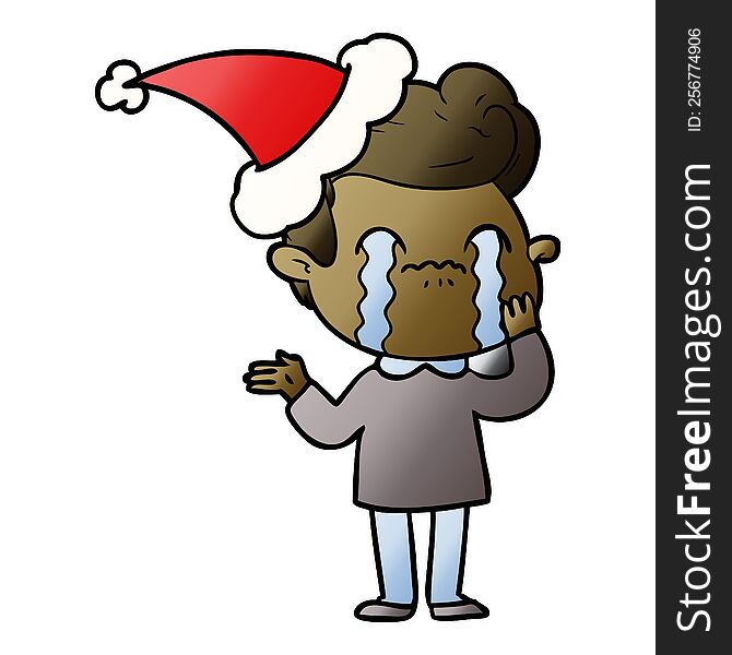 Gradient Cartoon Of A Man Crying Wearing Santa Hat