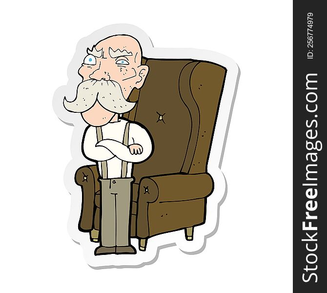 sticker of a cartoon old man and chair