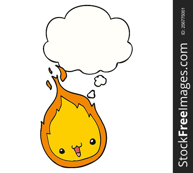 cute cartoon flame with thought bubble. cute cartoon flame with thought bubble