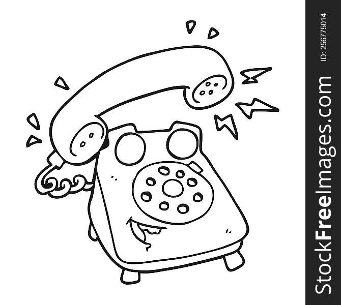 Black And White Cartoon Ringing Telephone