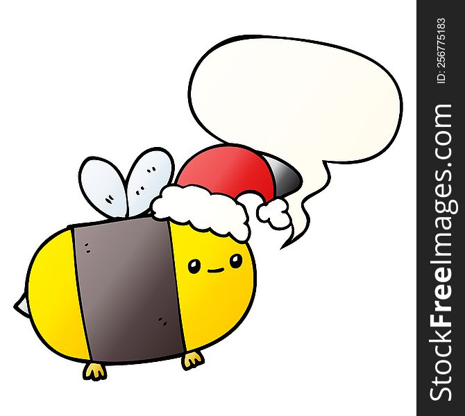 cartoon christmas bee with speech bubble in smooth gradient style