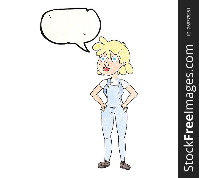 freehand speech bubble textured cartoon farmer girl