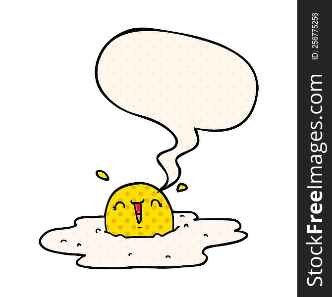 Cartoon Fried Egg And Speech Bubble In Comic Book Style