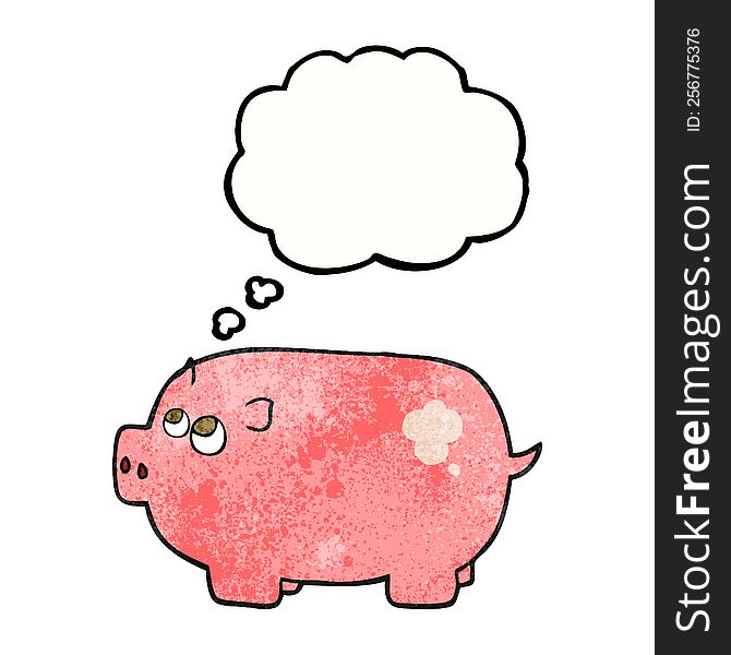 freehand drawn thought bubble textured cartoon piggy bank