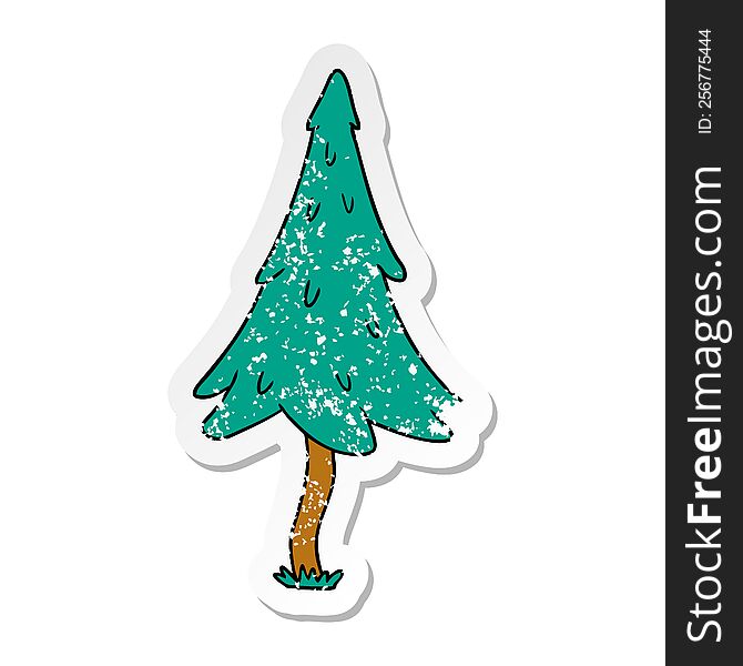 Distressed Sticker Cartoon Doodle Of Woodland Pine Trees
