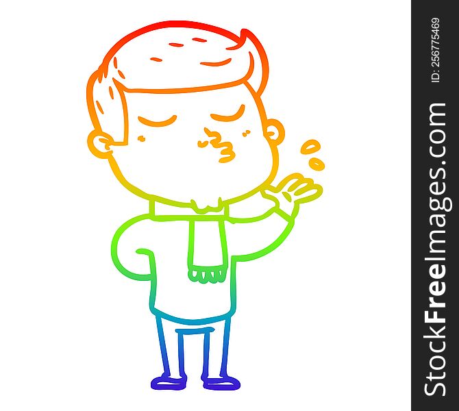 Rainbow Gradient Line Drawing Cartoon Model Guy Pouting
