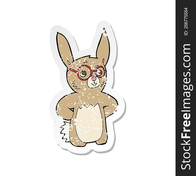 Retro Distressed Sticker Of A Cartoon Rabbit Wearing Spectacles