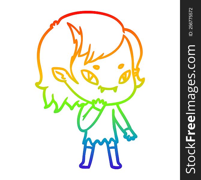 rainbow gradient line drawing cartoon friendly vampire girl considering