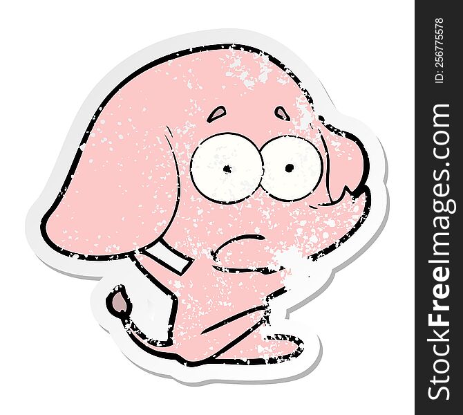 Distressed Sticker Of A Cartoon Unsure Elephant