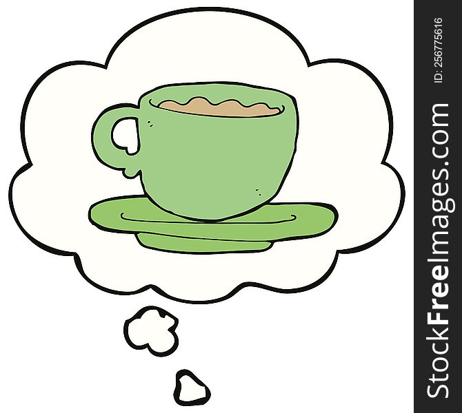 cartoon cup of tea with thought bubble. cartoon cup of tea with thought bubble