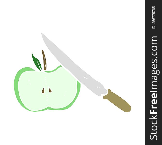 Flat Color Illustration Of A Cartoon Apple Being Sliced