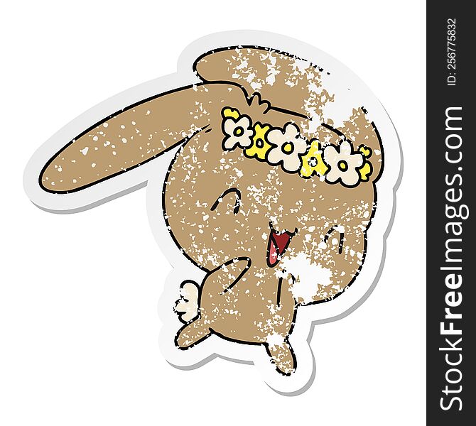 distressed sticker cartoon illustration kawaii cute furry bunny. distressed sticker cartoon illustration kawaii cute furry bunny