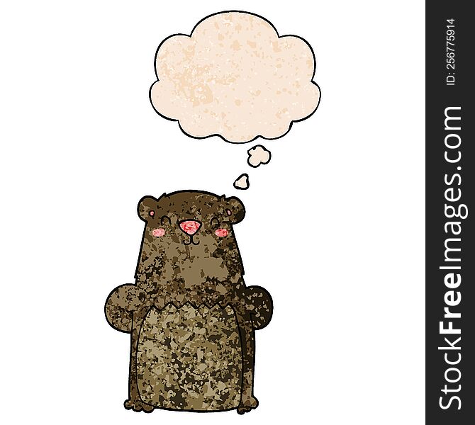 Cartoon Bear And Thought Bubble In Grunge Texture Pattern Style