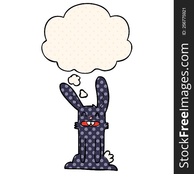 cartoon rabbit with thought bubble in comic book style
