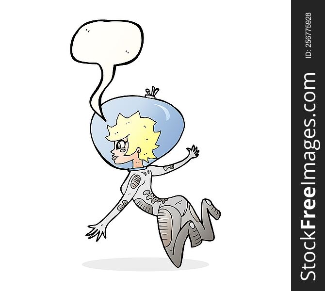 Cartoon Space Woman With Speech Bubble