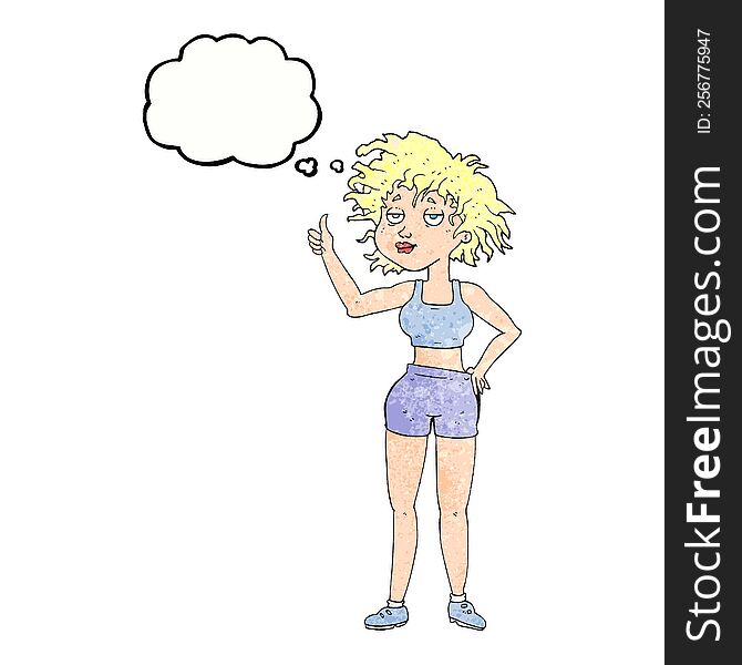 freehand drawn thought bubble textured cartoon tired gym woman