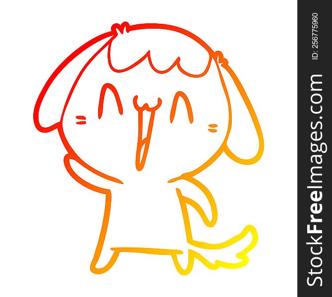 Warm Gradient Line Drawing Cartoon Laughing Dog