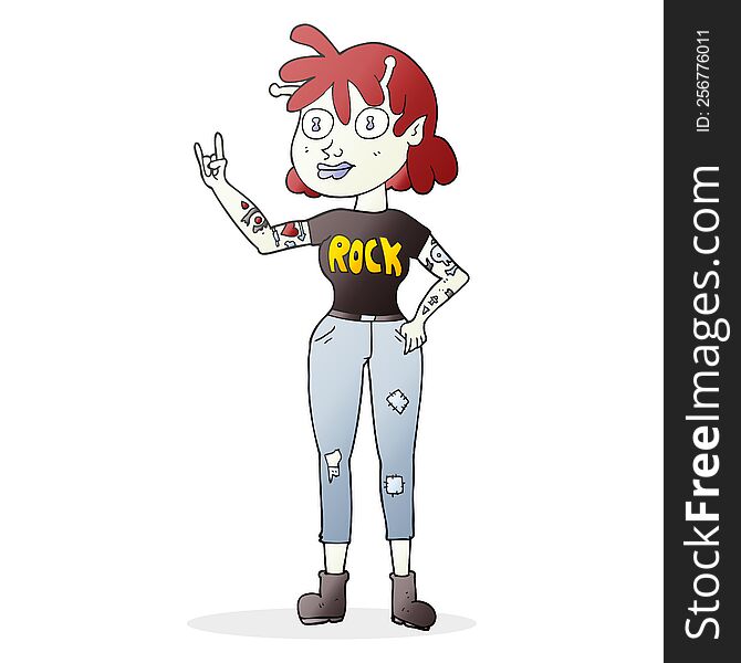freehand drawn cartoon alien rock fan girl