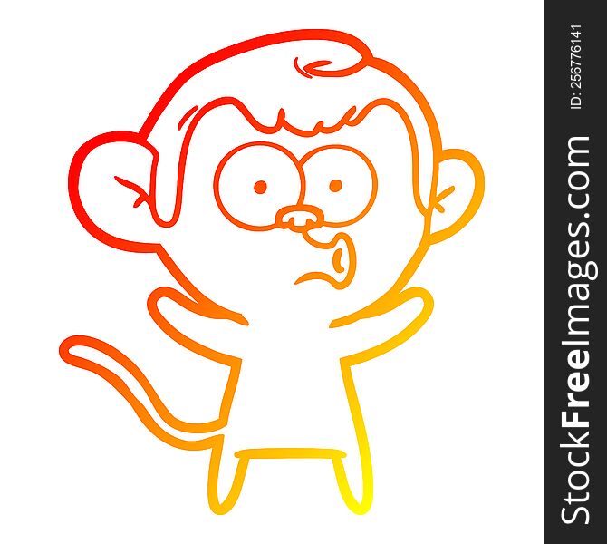 Warm Gradient Line Drawing Cartoon Surprised Monkey