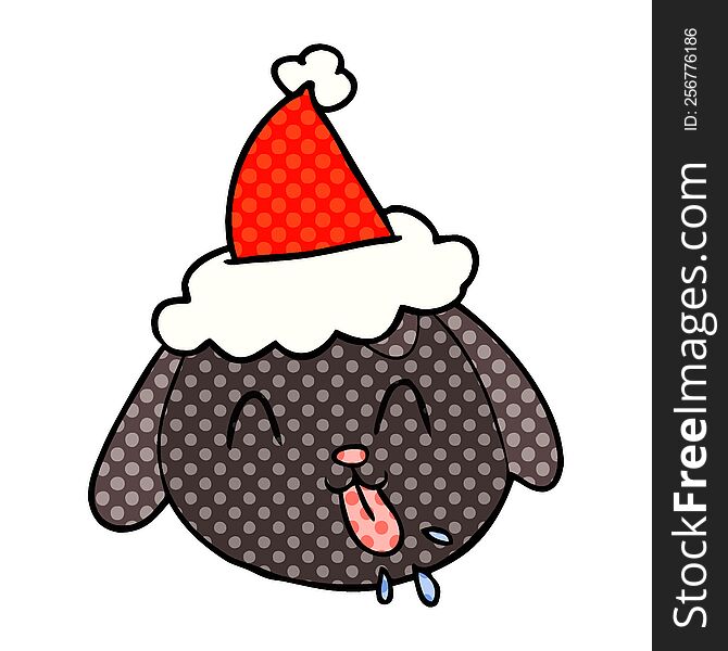 hand drawn comic book style illustration of a dog face wearing santa hat