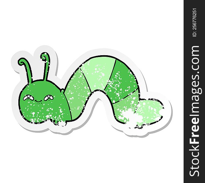 distressed sticker of a cartoon happy caterpillar