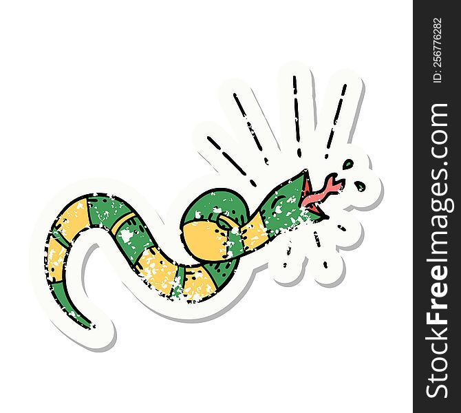 Grunge Sticker Of Tattoo Style Hissing Snake