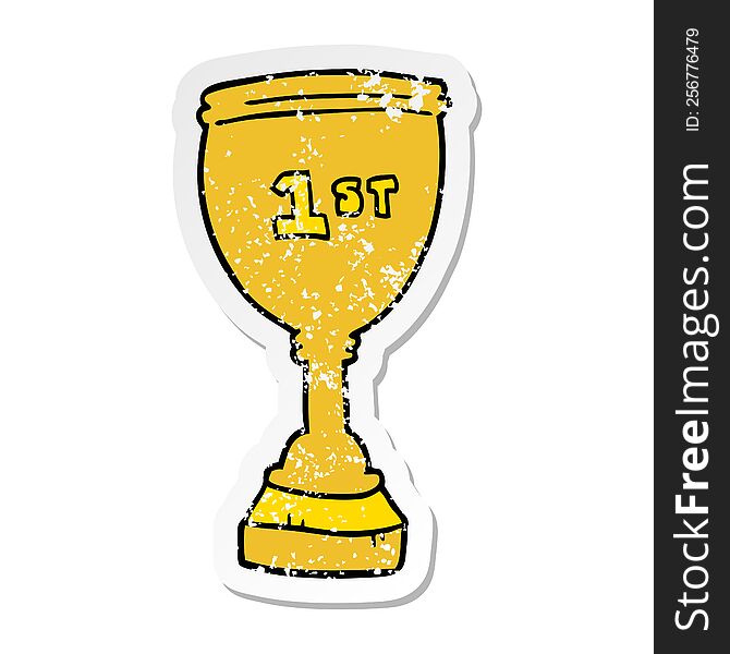 distressed sticker of a cartoon sports trophy